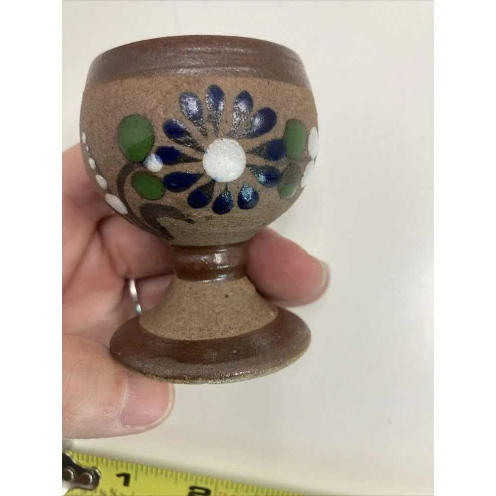 Vintage Mexico Tonala Hand Painted Floral Pottery Mini Bud Vase ‎ 2.75